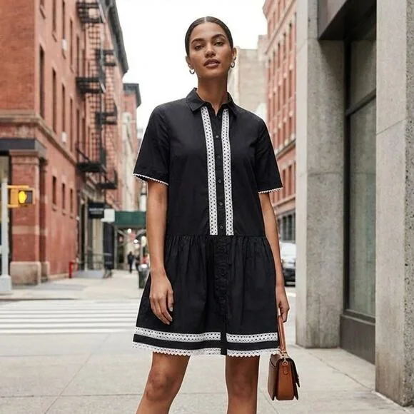 Victorian Romantic Black and White Lace Kate Spade & Broome Street Mini Dress - Picture 1 of 11